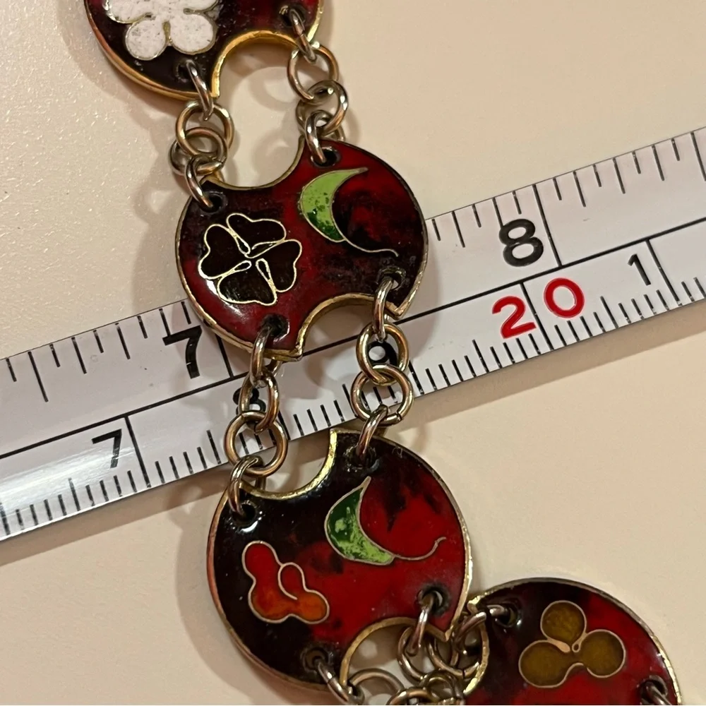 Vintage 60 70 Bohemian Red Enameled Double link made in Taiwan Mod MCM Bracelet - Picture 11 of 16